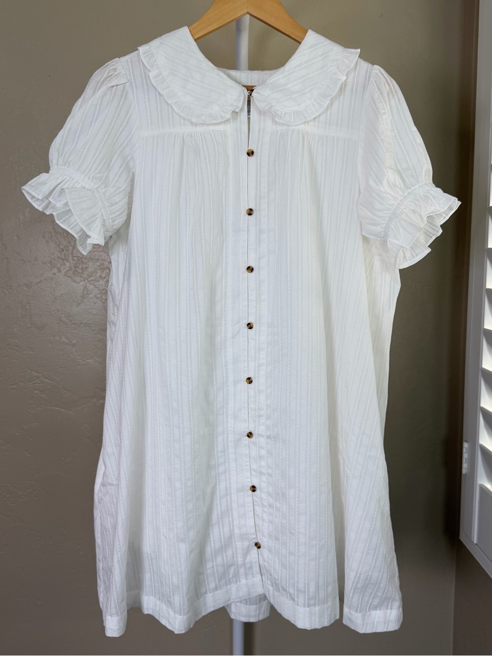 Altar'd State White Peter Pan Collar Ruffle Sleeve Cotton Mini Dress Medium NWT